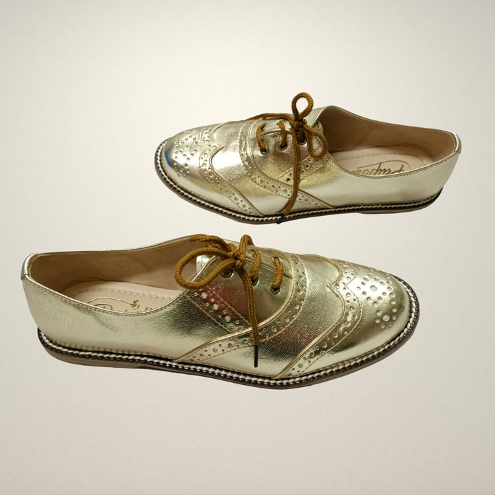 Light Gold Metallic Oxford Brogues | Women Formal Party Shoes | Hand Crafted