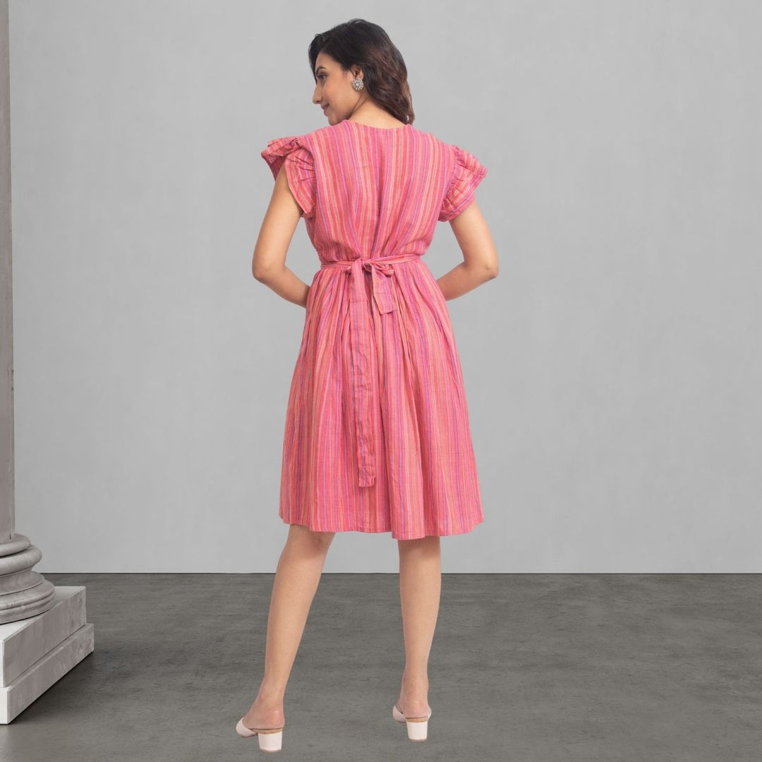 Stripe Pink Dress For Women | Stylish And Smart Wear | Girlish Ruffle Pattern 