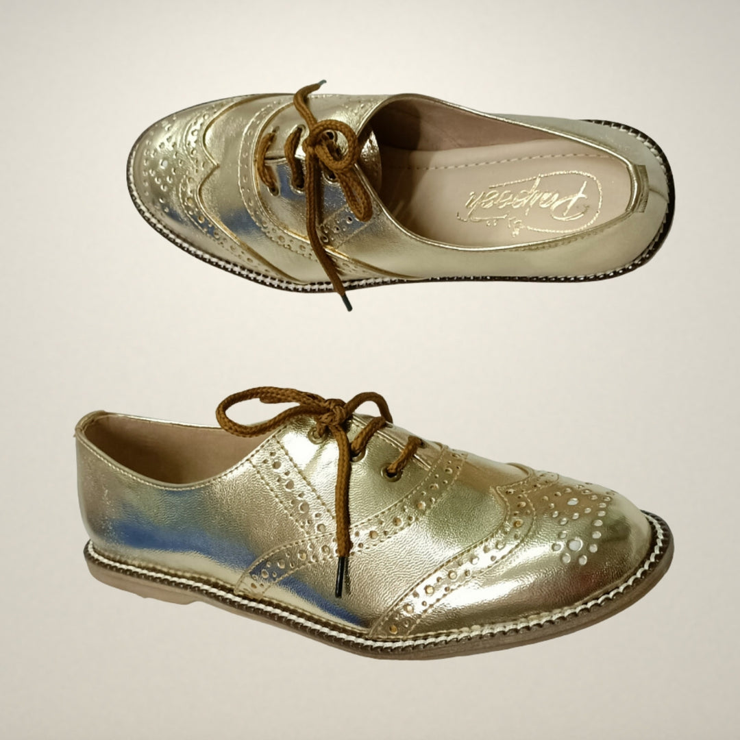 Light Gold Metallic Oxford Brogues | Women Formal Party Shoes | Hand Crafted