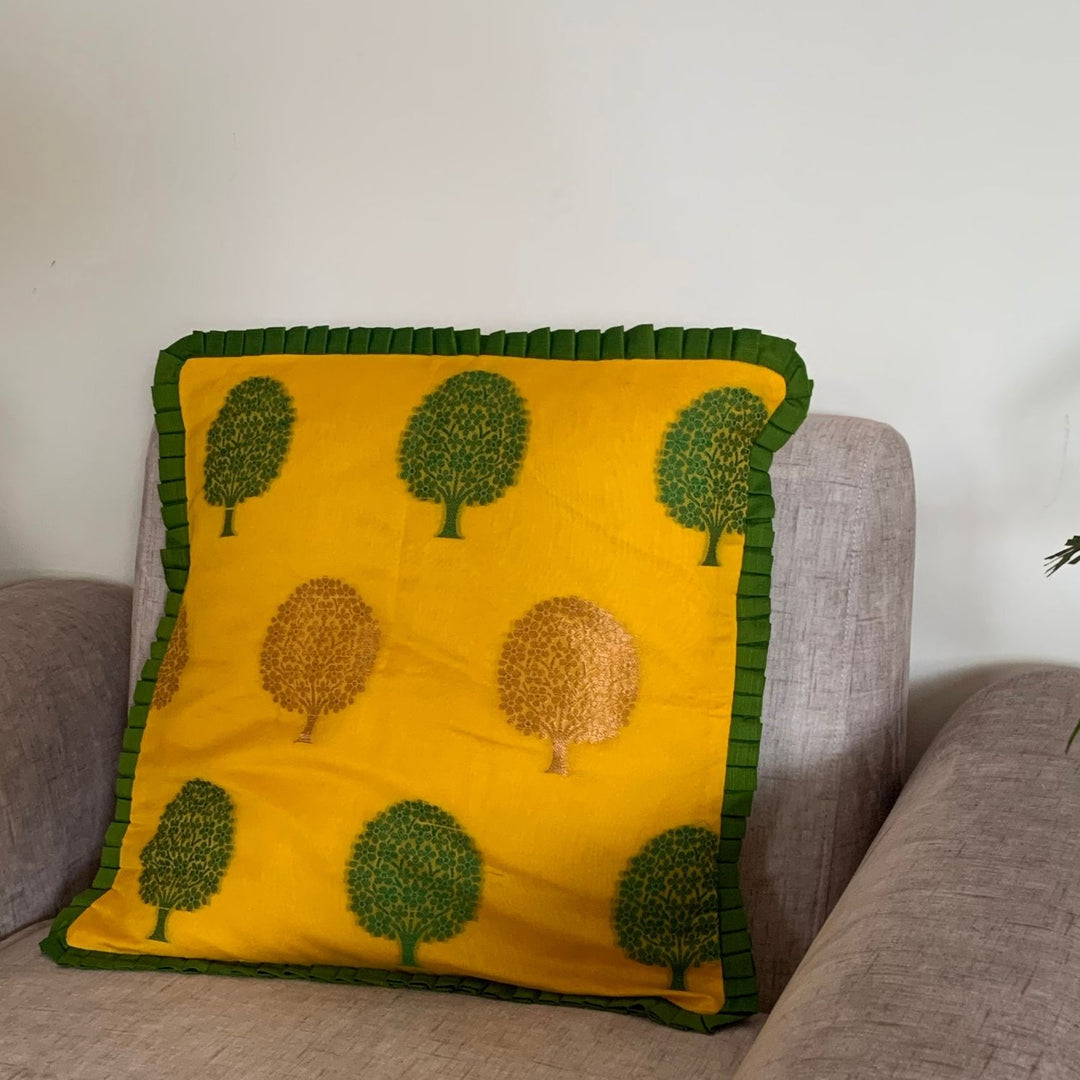 Bumblebee Yellow Cushion cover | Organza Silk | 16" x 16"