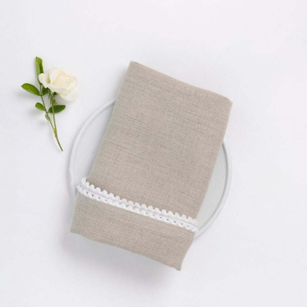 Linen Delight Lace Napkin Set | Earthy & Subtle Oatmeal Colour for Fine Dining