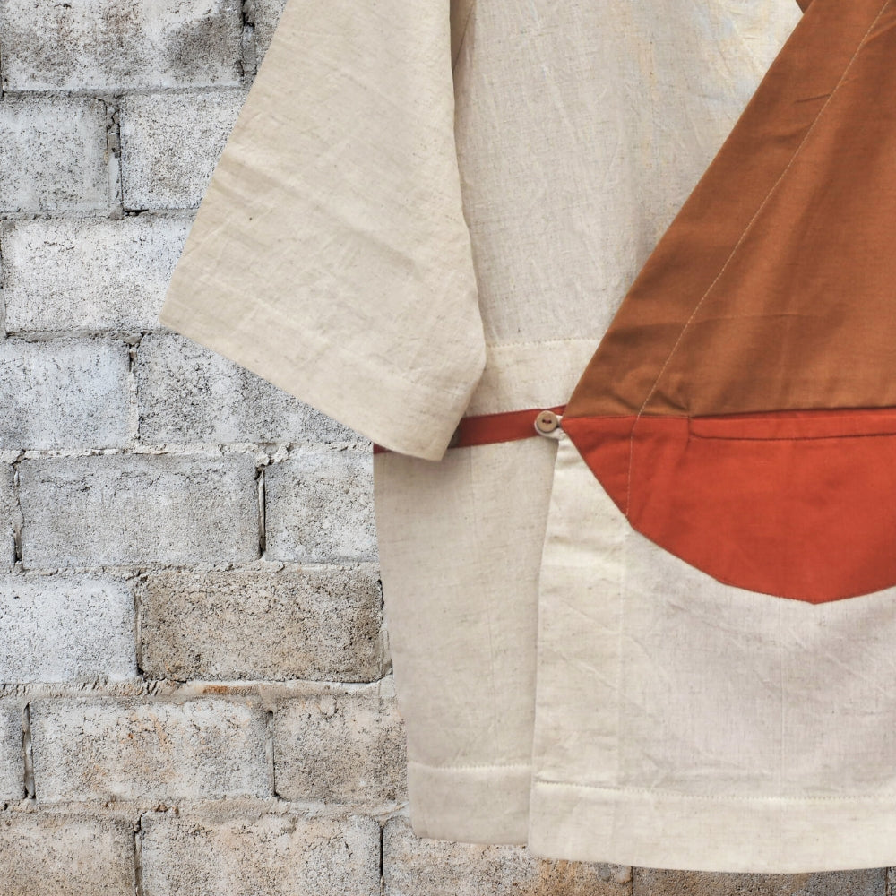 Contemporary Patchwork Wrap Jacket | Casually Chic | Relaxed Fit | Ivory & Rust