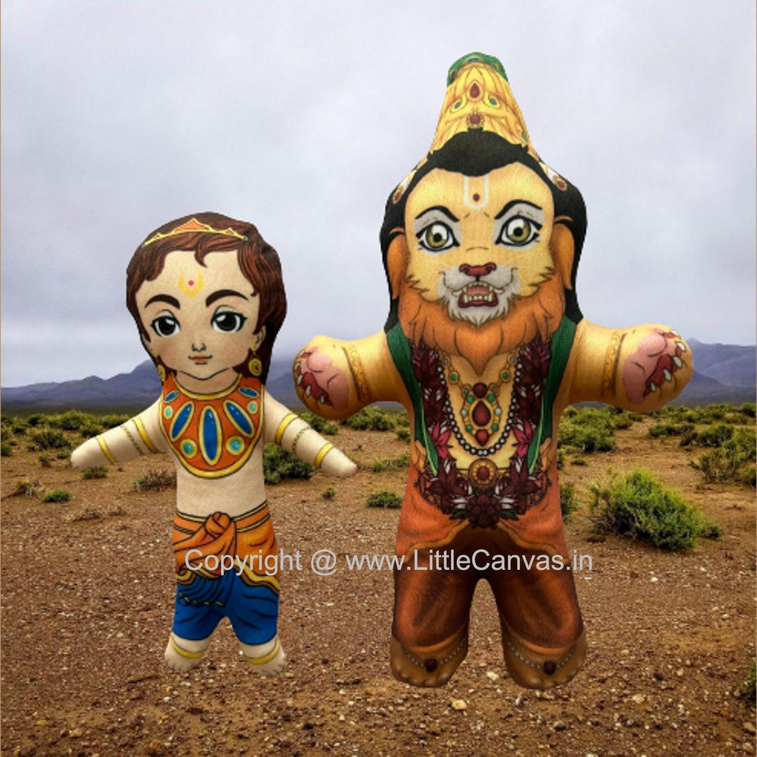 Lord Narasimha & Prahlad Plush Dolls | Indian Mythological Toys | Set Of 2