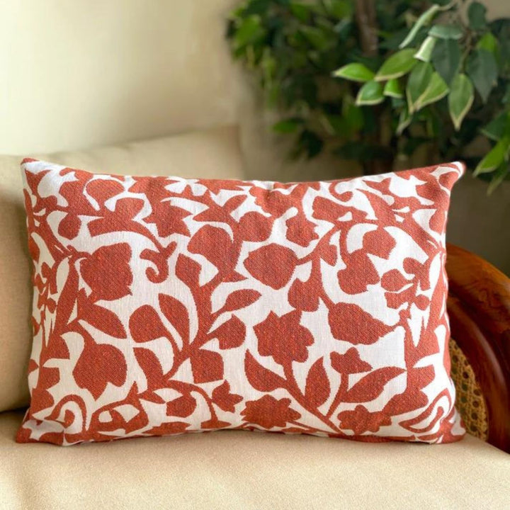 Leaf Double Sided Cotton Cushion Cover | Rust Orange | Pack Of 2