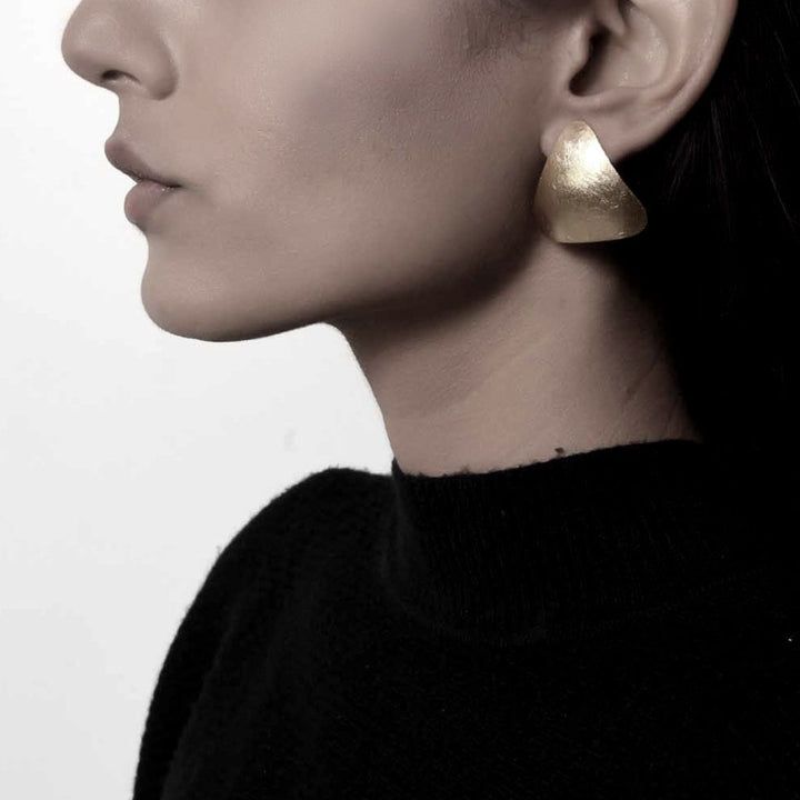 Triangle Duomo | Gold Finish Brass Earrings | Sustainably Crafted  | For Subtle Styling