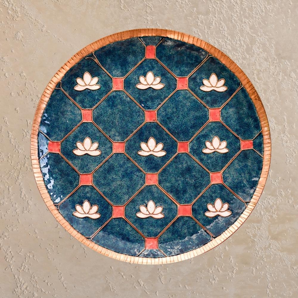 Lotus In Jali Decorative Wall Plate | Copper Ware | Hand-crafted | Blue