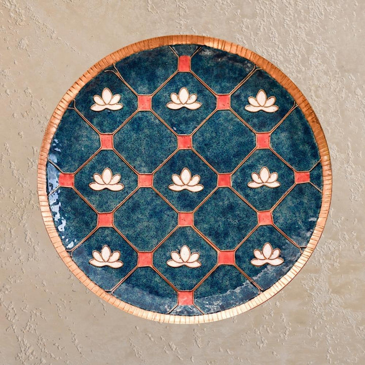 Lotus In Jali Decorative Wall Plate | Copper Ware | Hand-crafted | Blue