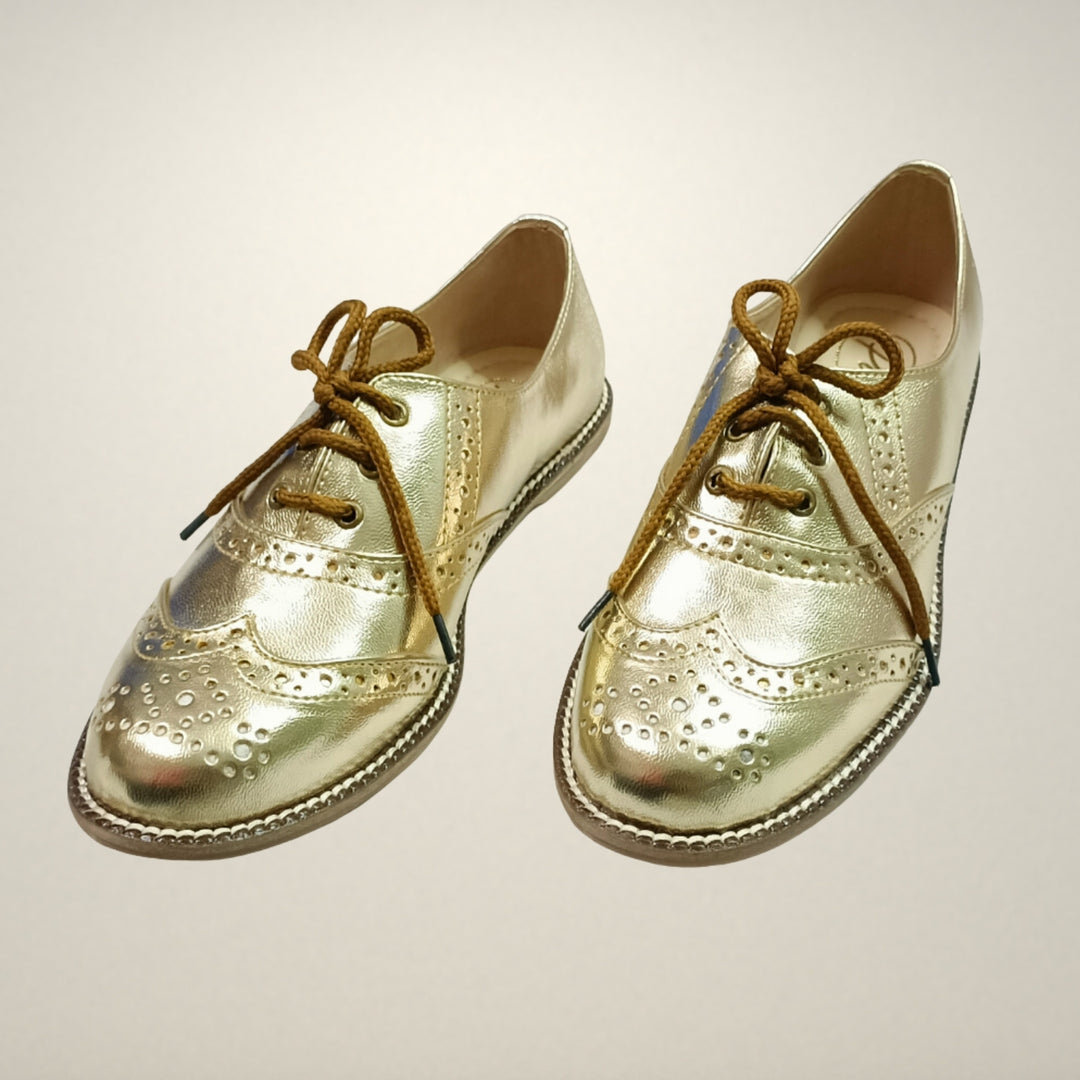 Light Gold Metallic Oxford Brogues | Women Formal Party Shoes | Hand Crafted