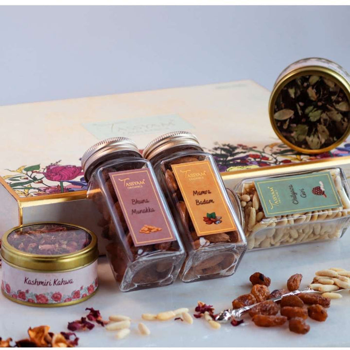 Luxury Gift Set | Assorted Dry Fruits, Tea, Chocolate & Decorative Diya Holder