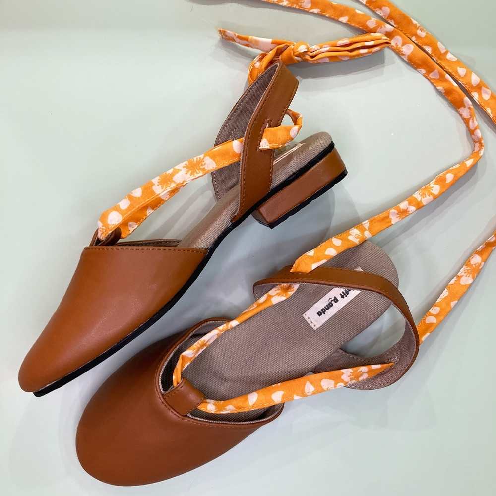 Tan Brown Slingback Flats for Women | Cactus Leather | Styled with Tie-up