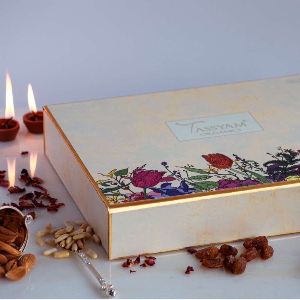 Luxury Gift Set | Assorted Dry Fruits, Tea, Chocolate & Decorative Diya Holder