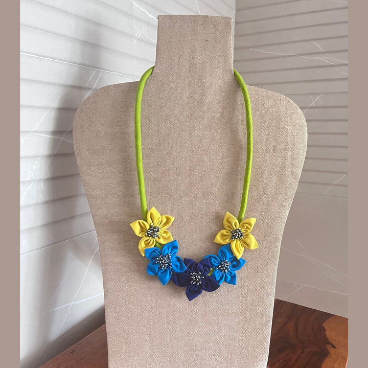 Floral Fabric Neckpiece For Women | Hand Crafted And Artistic | Blue And Yellow