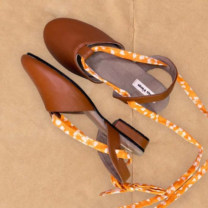 Tan Brown Slingback Flats for Women | Cactus Leather | Styled with Tie-up