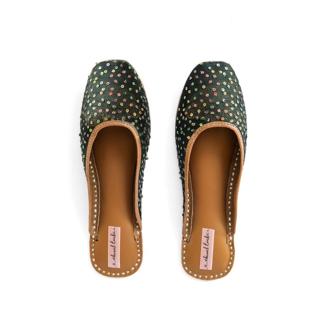 Bottle Green Sequin Work Women Juttis | Embellished | For Subtle Styling