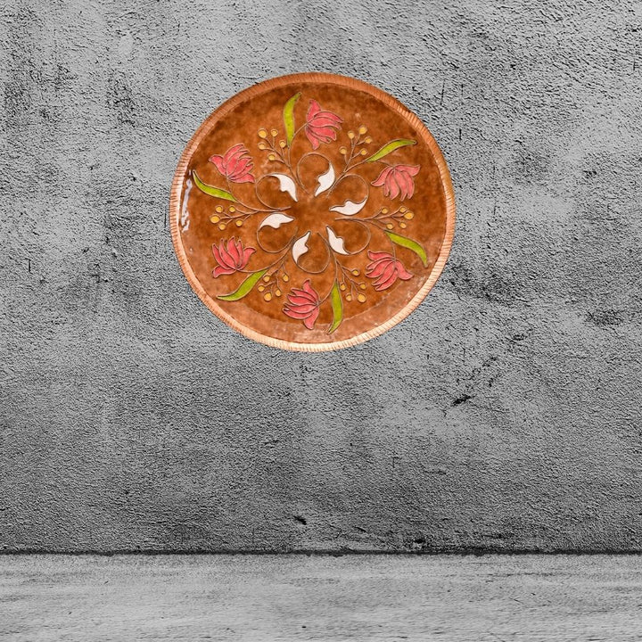 Swirling Lotus Decorative Wall Plate | Copper Ware | Hand-crafted | Brown