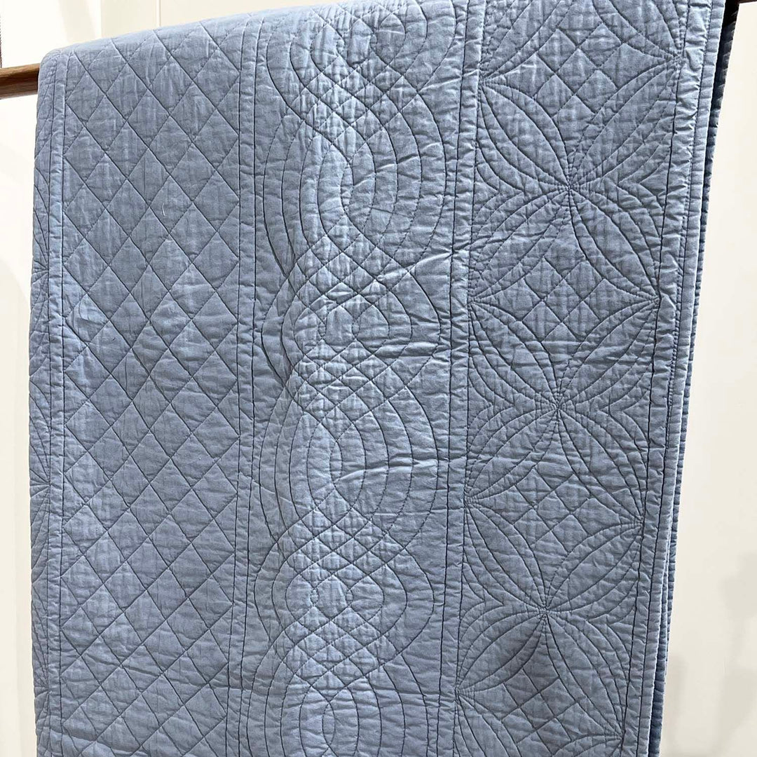 Star Diamond Embroidered Cotton Quilt | Slate Grey | 92 x 100 Inch