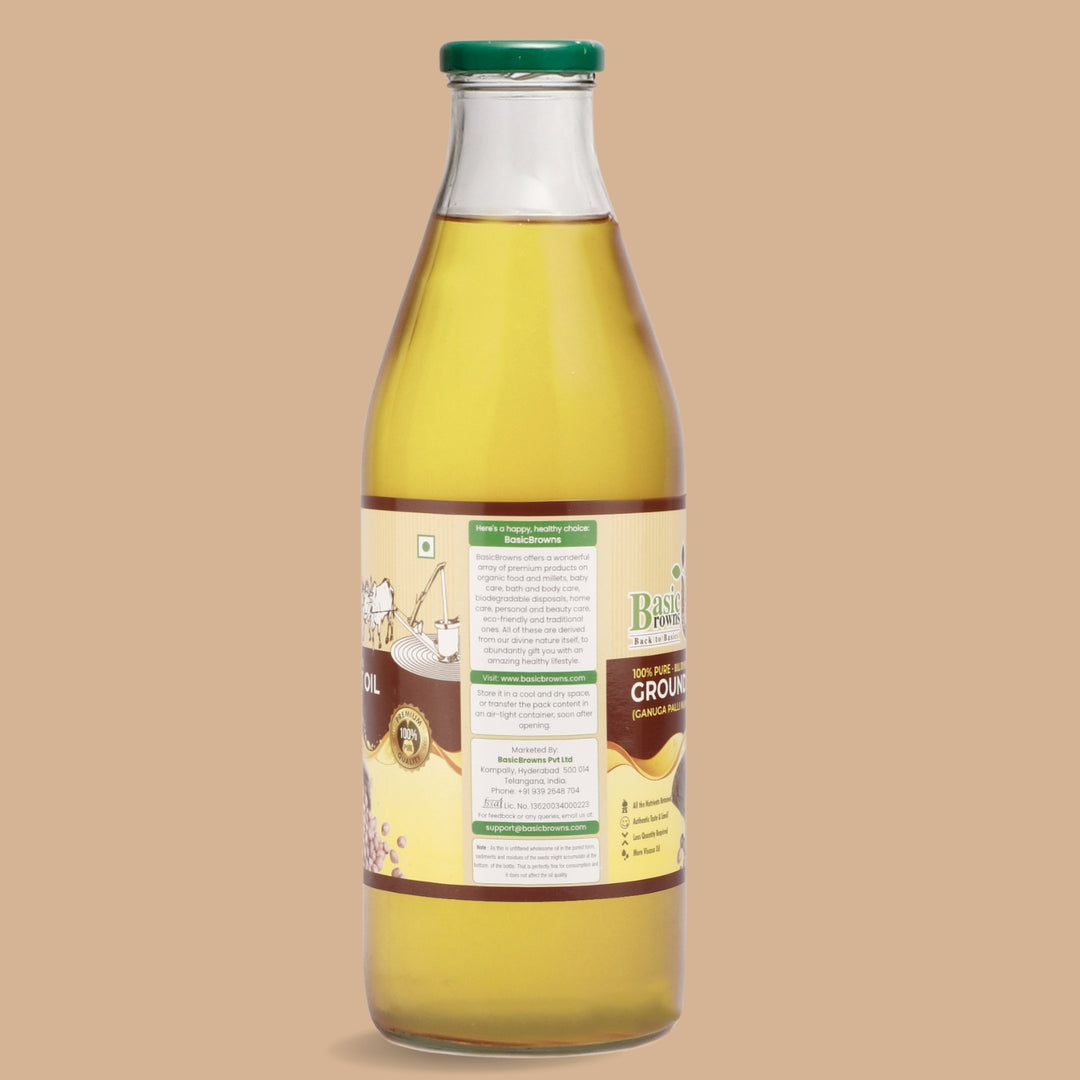 Bull Driven Cold-Pressed Groundnut Oil | 100 Percent Pure and Natural | 1 L Bottle