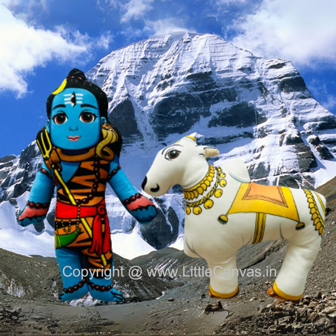 Lord Shiva & Nandi Bull Plush Dolls | Indian Mythological Toys | Set Of 2