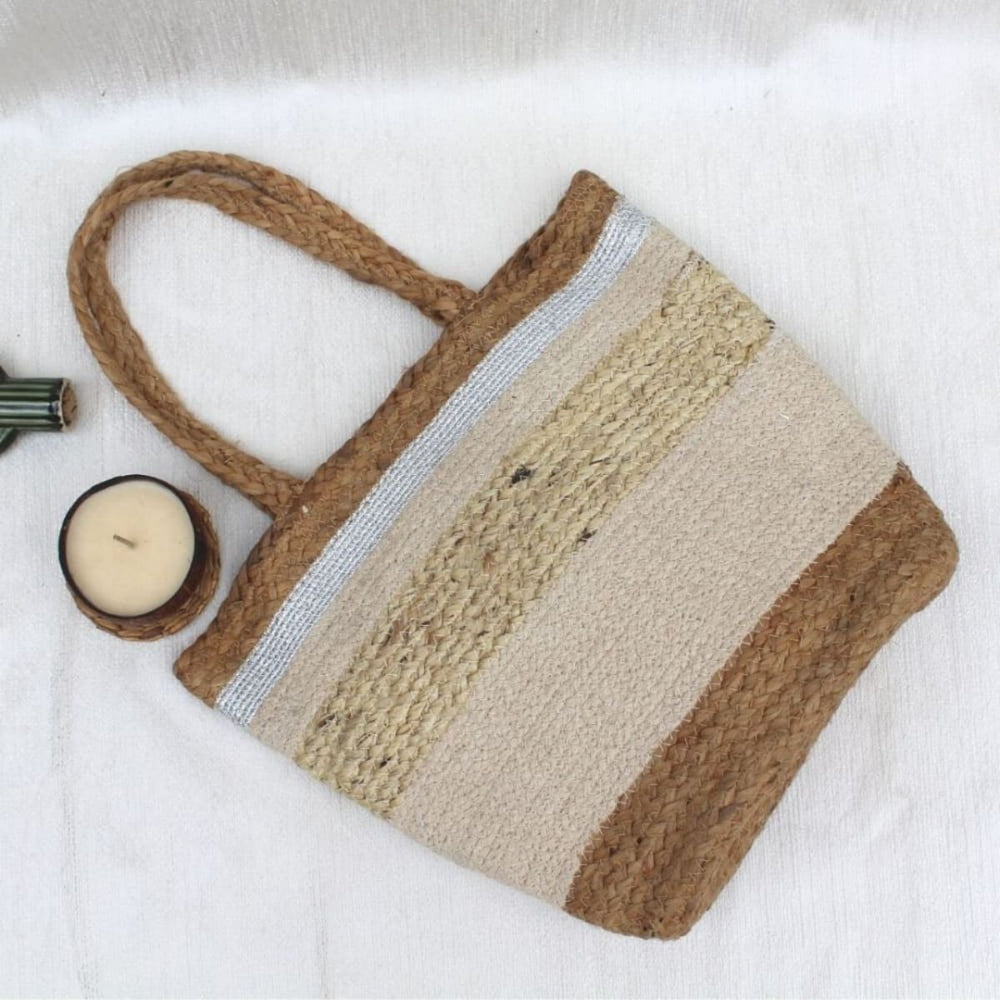 Natural Jute & White Tote Bag | Ecofriendly | Sustainable | Hand-Crafted