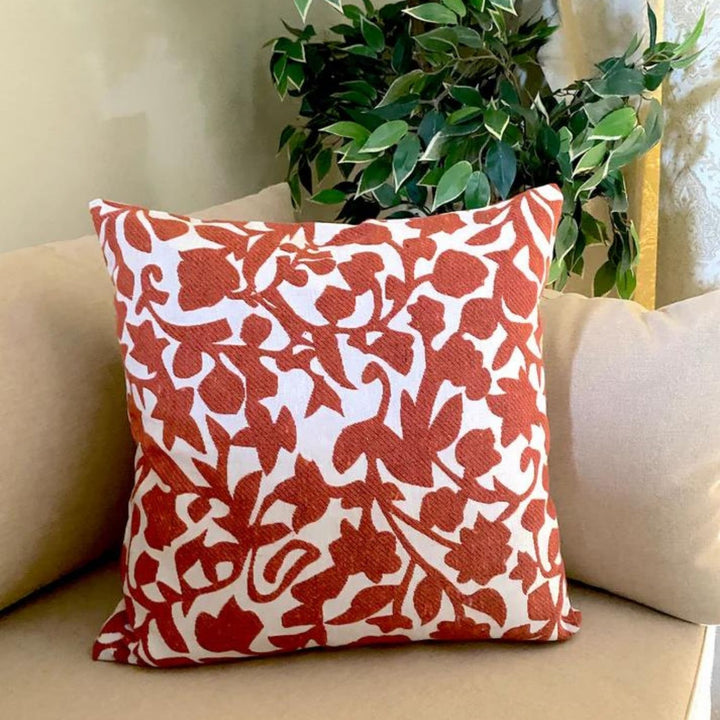 Leaf Double Sided Cotton Cushion Cover | Rust Orange | Pack Of 2