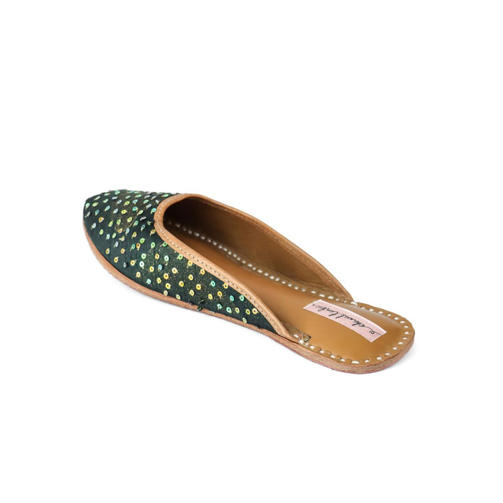 Bottle Green Sequin Work Women Juttis | Embellished | For Subtle Styling