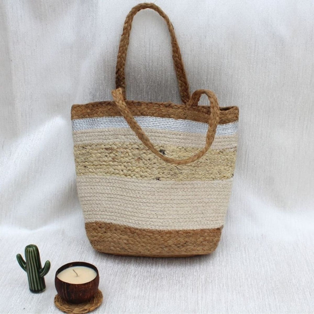 Jute & White Tote Bag | 