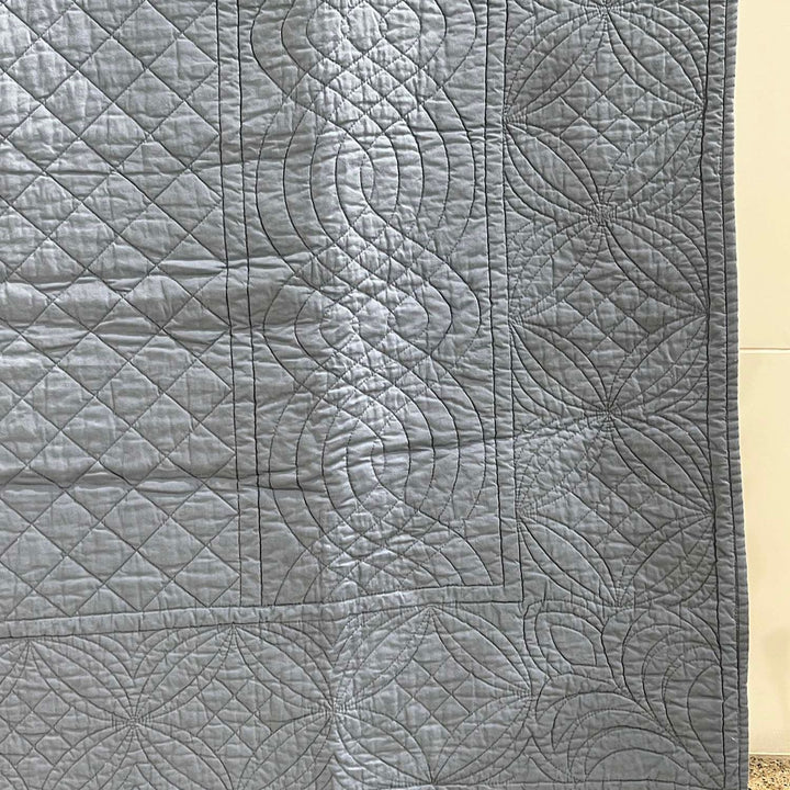 Star Diamond Embroidered Cotton Quilt | Slate Grey | 92 x 100 Inch