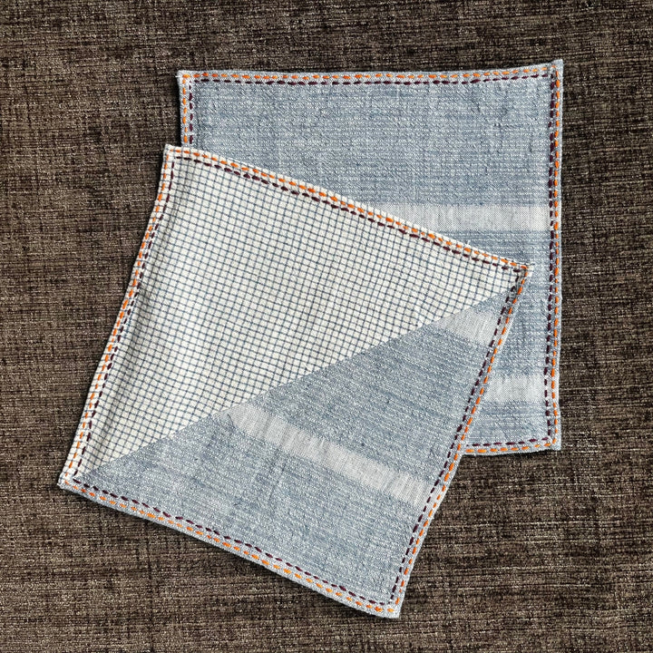 Denim Blue Cotton Table Napkin | Hand Embroidered | Set of 2