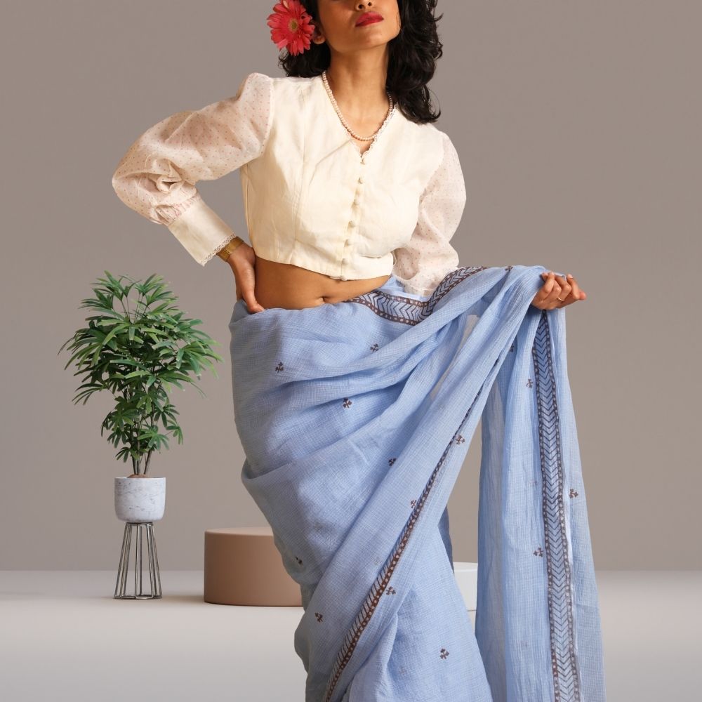 The White Lily Blouse | Organic Cotton | Bishop Sleeve | Saree Accessory| White