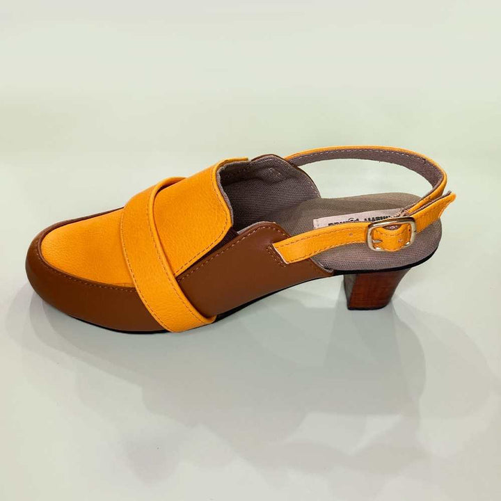 Cactus Leather Slingback For Women | Colour Block Mustard & Brown