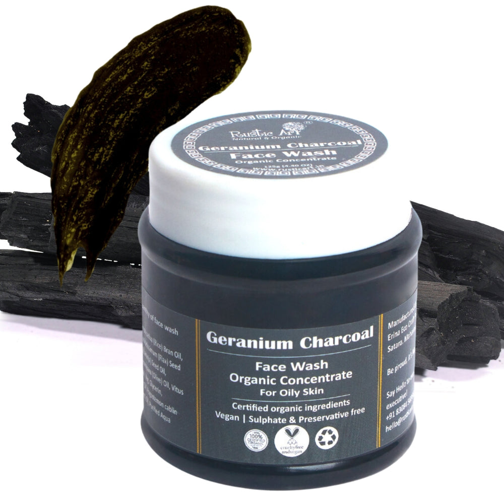 Geranium Charcoal Face Wash Concentrate | Vegan-Organic | Purify-Pollution Protect