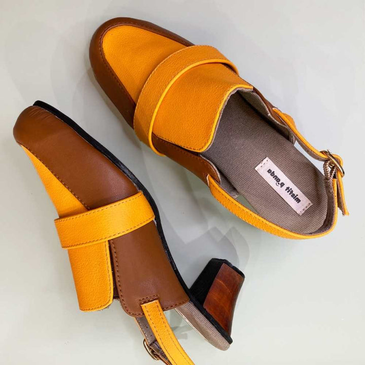 Cactus Leather Slingback For Women | Colour Block Mustard & Brown