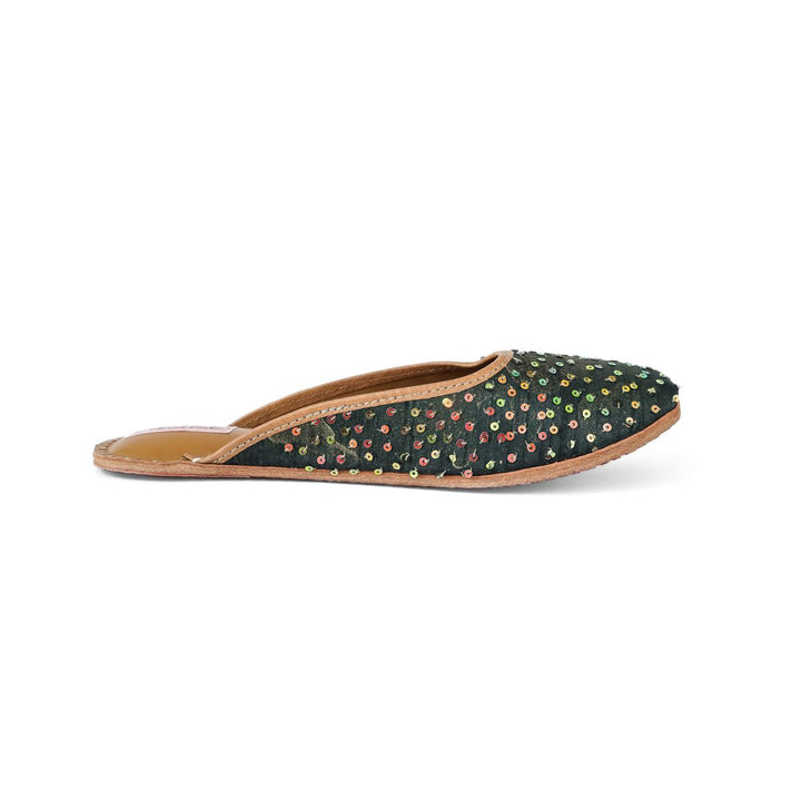 Bottle Green Sequin Work Women Juttis | Embellished | For Subtle Styling