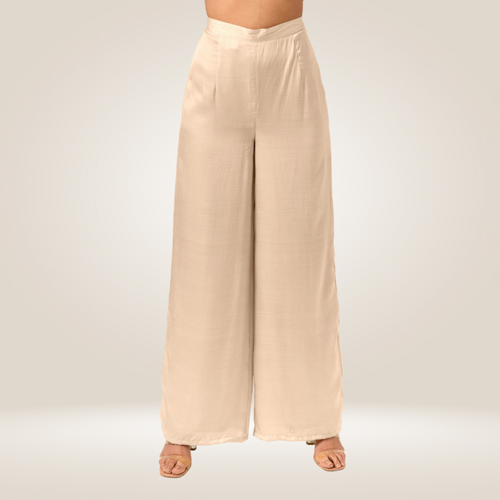 Ecru Wide Legged Pants | Bemberg Modal Silk | Elegant Allure