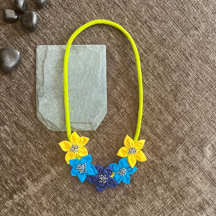 Floral Fabric Neckpiece  | Hand-Crafted | Blue & Yellow