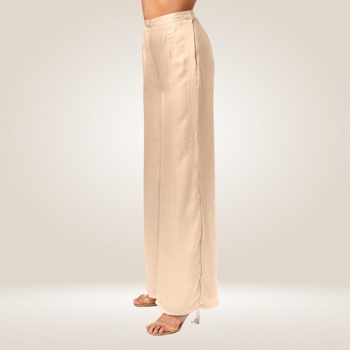 Ecru Wide Legged Pants | Bemberg Modal Silk | Elegant Allure