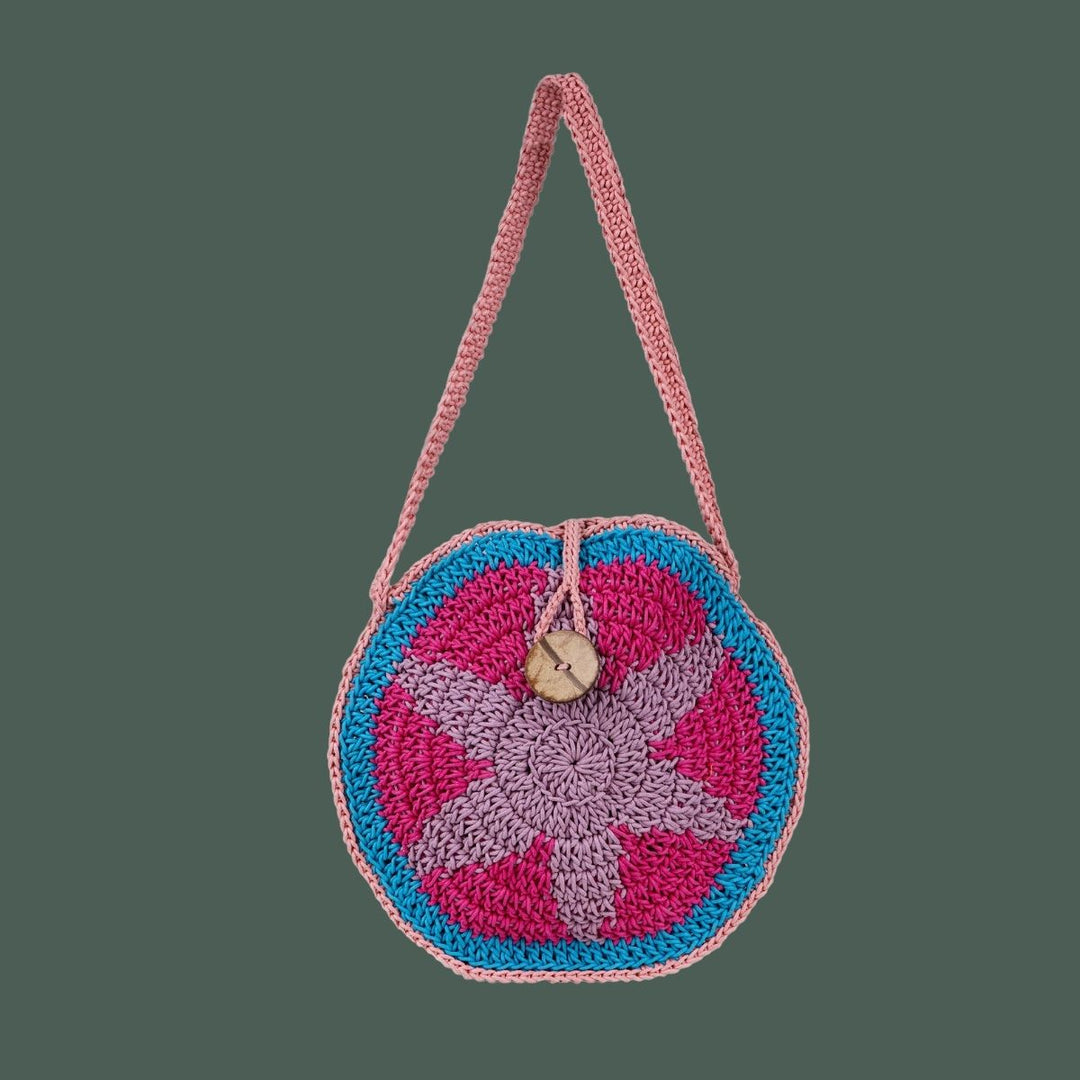 Starfish Mini Round Sling Bag | Hand-Crochet | Cotton Yarn | Watermelon Pink