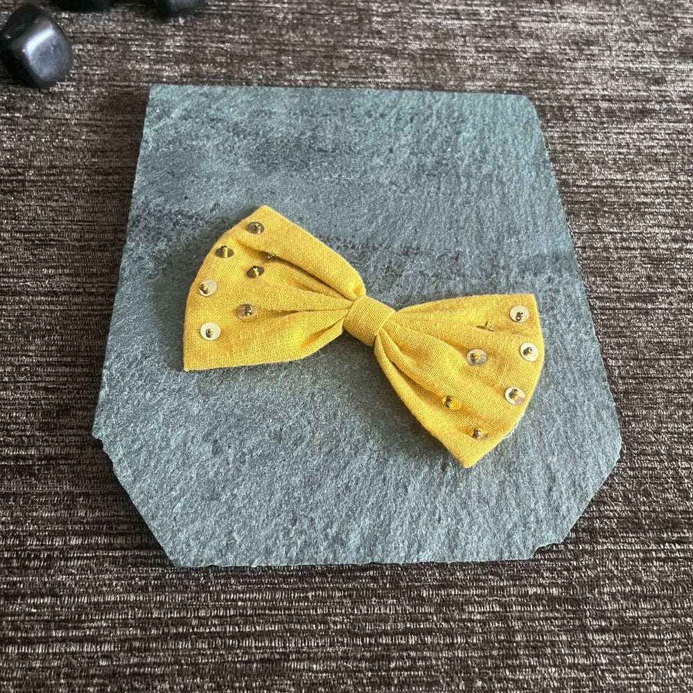 Sun Yellow Bow Hair Clip | Sequin Embellished | Comfortable | Peppy | Hand Crafted