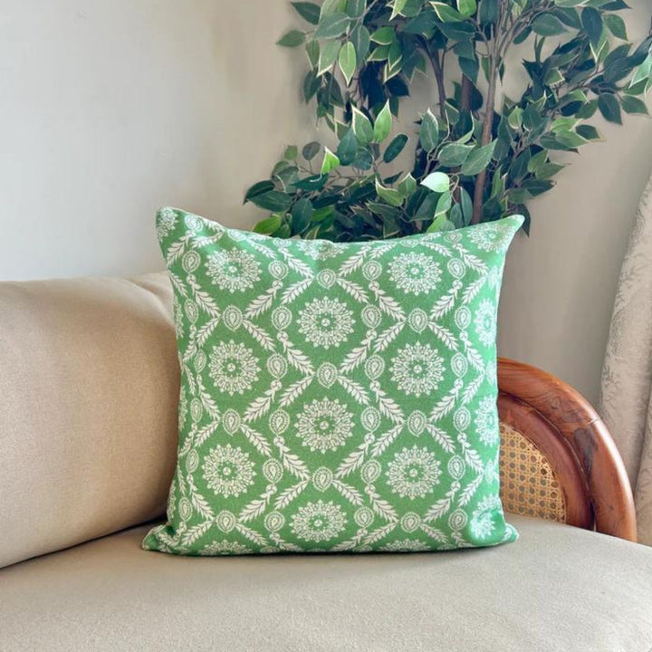 Mandala Cotton Cushion Cover | Pastel Green | Set Of 2 | 16 x 16 Inch