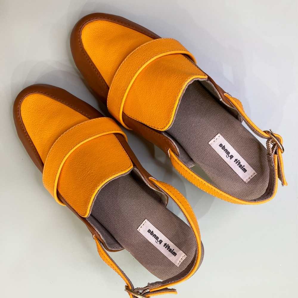 Cactus Leather Slingback For Women | Colour Block Mustard & Brown