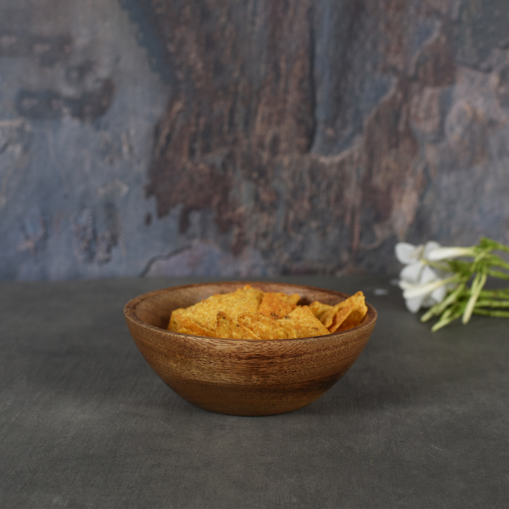 Snack Bowl | Mango Wood | Burnt Natural Wood Colour | Dining Room Decor | Artisanal | Hand-Crafted | 10"