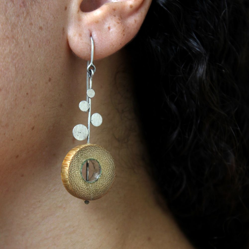 Rhea Dot Dash Earrings | Hand- Crafted | 92.5 Silver & Gold Plated Recycled Brass & Bamboo