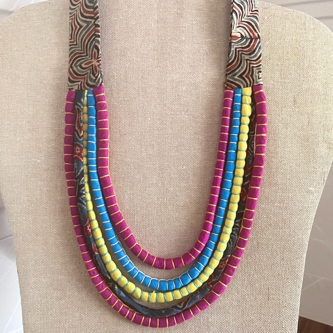 Multi-Colour Women Necklace | Made of Ajrakh and Silk | Artistic | Smart & Ethnic