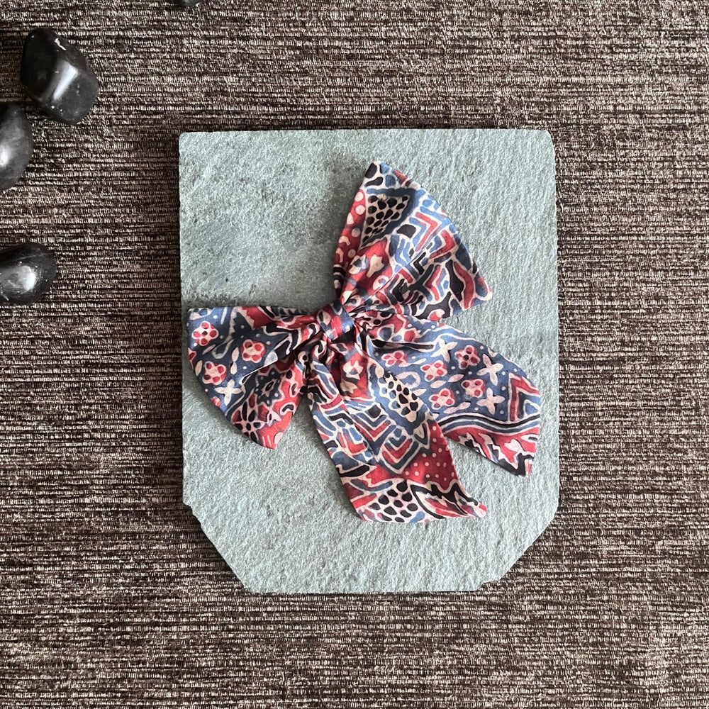 Bow Hair Clips For Girls | Ajrakh Block Print | Comfortable | Two Designs | Set of 2