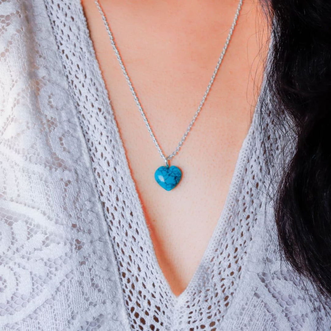 Turquoise Stone Pendant With Silver Chain | Healing Stone | Artisanal