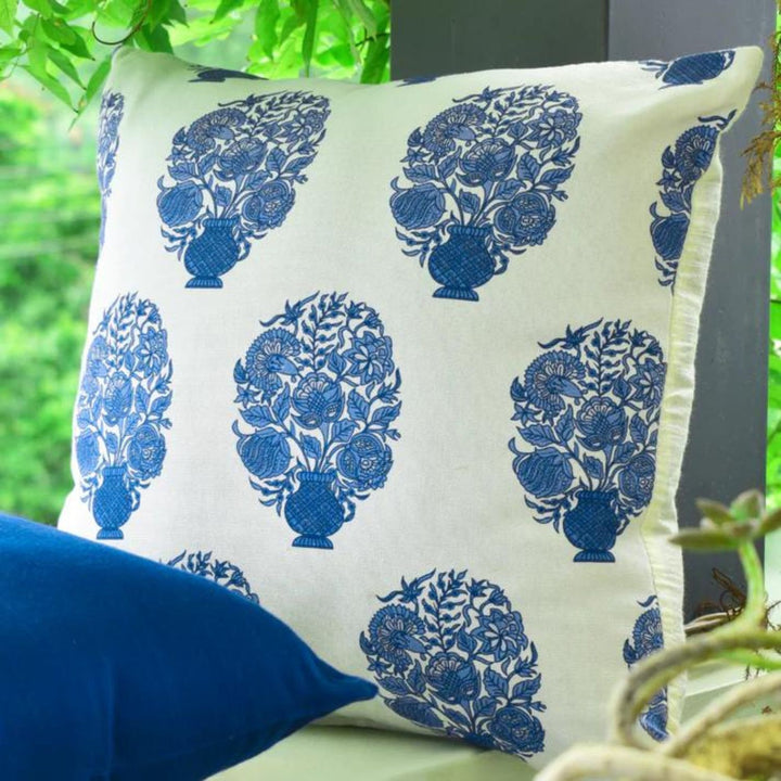 Blue & White Cotton Cushion Cover | Set Of 2 | 16 x 16 Inch 