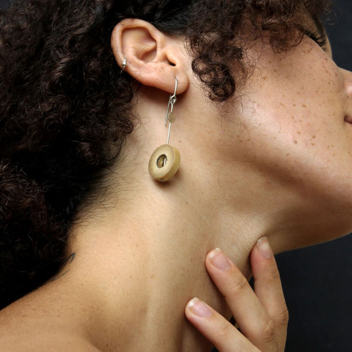 Rhea One Dot Earrings | Hand- Crafted | 92.5 Silver & Gold Plated Recycled Brass & Bamboo