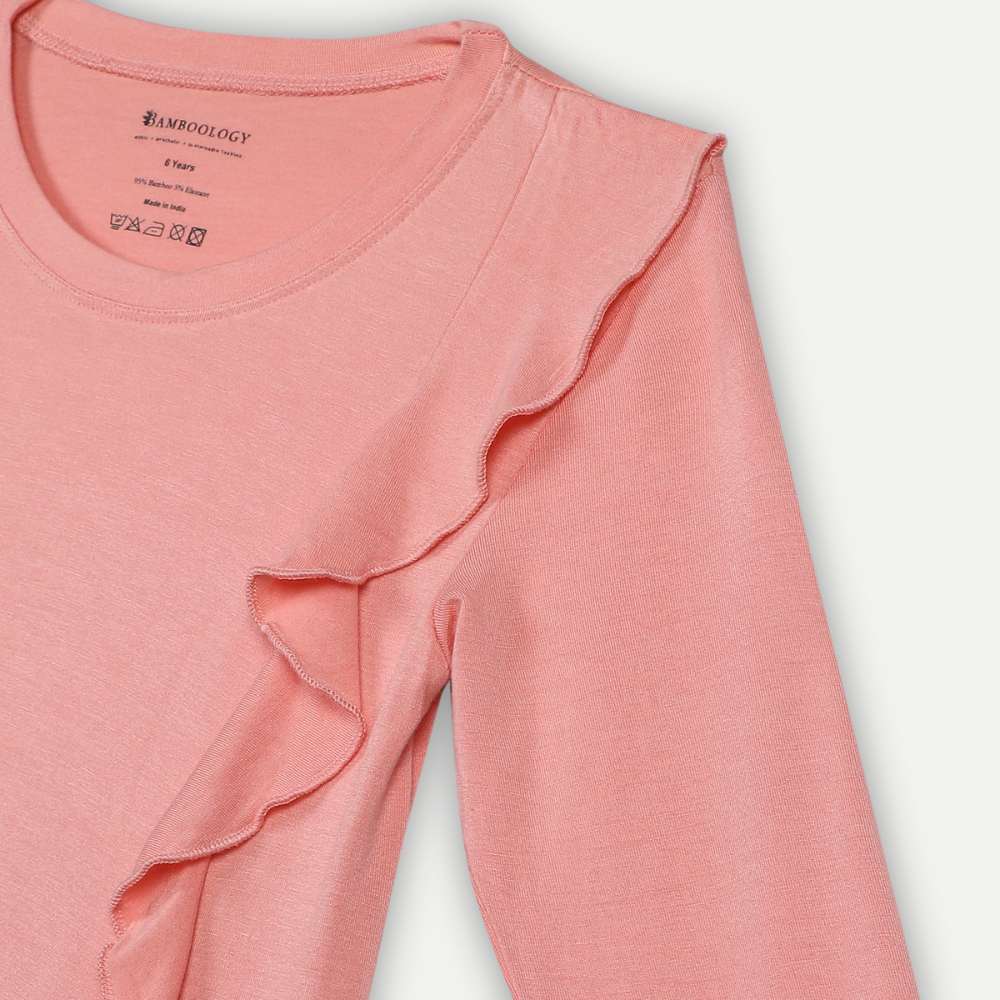 Peach Ruffled Shoulder Top | Bamboo Fabric | Organic | Casual | Kids Active Wear