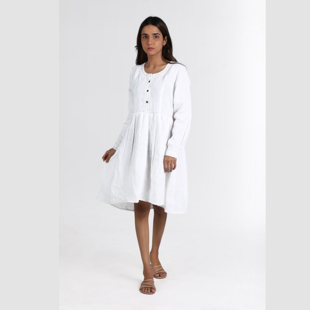 White Embroidered Midi Dress | European Linen | Eco-Friendly | Sustainable