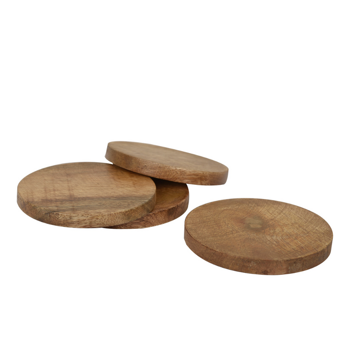 Wooden Coasters | Tableware | Handcrafted | Natural Wood Brown | Round Shape In 3.8" | Set Of 2